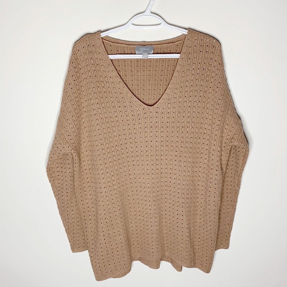 Ryllace Merino blend V neck open knit sweater size 2X